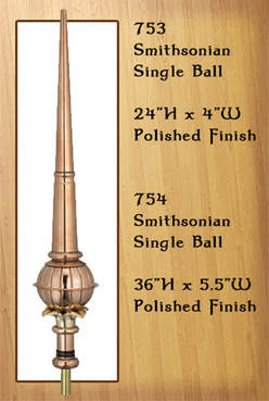 Good Directions 754 Single Ball Smithsonian Finial 36-Inch Copper 